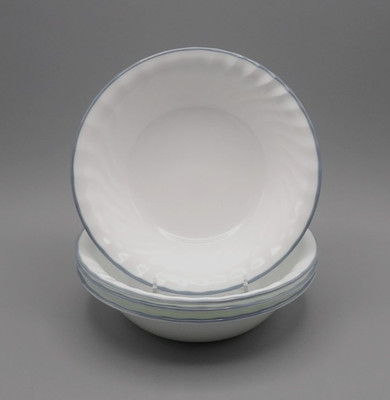 English Meadow Corelle by Corning Coupe Soup/Cereal Bowls White w/Blue Trim