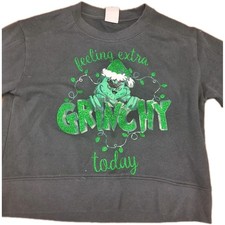 VTG Athletic Works Grinch Kids M 7/8 Glitter Holiday Sweatshirt Soft