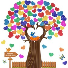 Classroom Tree Bulletin Board Decor Swaying Heart Golden Glitter Cutout Supply