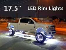 17.5" Set P68 Brightest WHITE Double Row LEDs illuminated Wheel Rings Lights x4