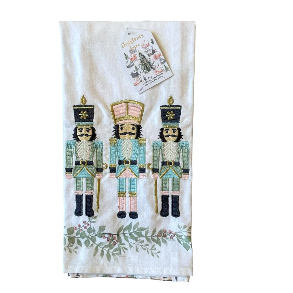 Christmas Pastel Nutcracker Kitchen Towels 20 x 28 Set of 2 Embroidered New - Image 2 of 4