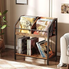 2-Tier Vinyl Record Storage Holder Rack, 250 LP Albums Display Shelf, Wooden...