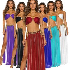 Womens Belly Dance Costume Halter Crop Top Arm Bands Sequin Tassel Skirt Briefs