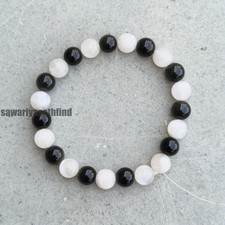 Black Onyx White Moonstone Bracelet 8mm Beads...