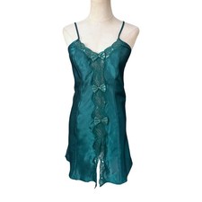Vintage Emerald Green Lace Bow Embellished Mini Lingerie Slip Dress