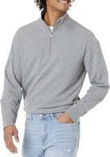 Men's Tight-Knit Mock Neck 1/4 Sweater, Long Sleeve, Gray, Cotton