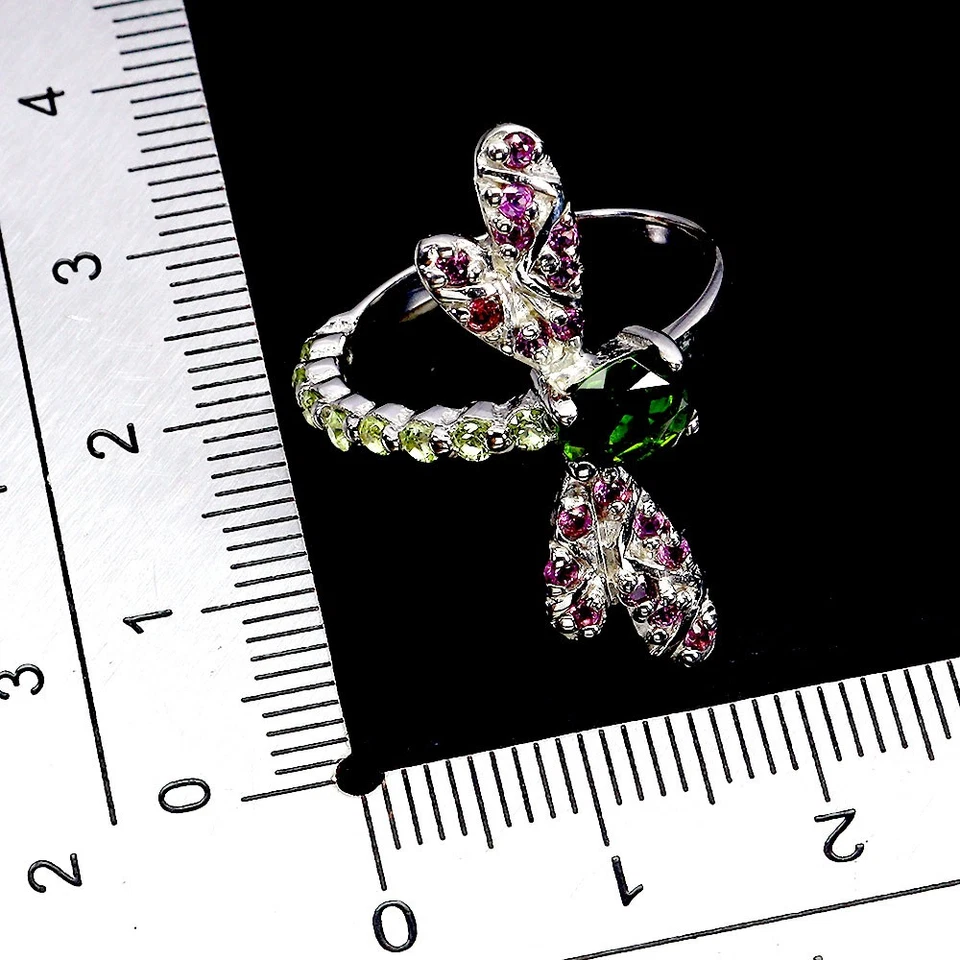 925 Sterlingsilber Ring Oval Chrom Diopsid 7x5mm Peridot Edelstein Schmuck - Bild 3 von 4