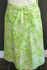 VTG Rare 70s Liza by Lilly Pulitzer Women's Medium Green/white Wrap Around Skirt