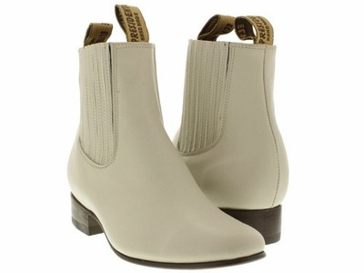 Mens Chelsea Boots Off White Ankle Smooth Leather Rodeo Ranch Farm Wear Size 6.5