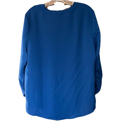 Jones New York Womens Royal Blue V-Neck Pleated Button Pullover 3/4 Sleeve Top L - Picture 2 of 8