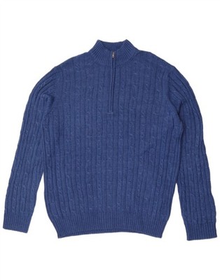 Izod Mens Zip Neck Jumper Sweater Large Blue Cotton CM12