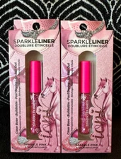 2pk IONI BEAUTY COWGIRL SPARKLE PINK LINER CLEAR BASE FINE TIP GLITTER EYELINER