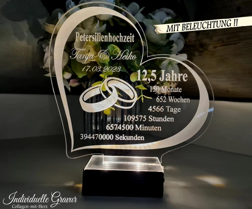 Geschenk Petersilienhochzeit Hochzeitstag Gravur - Größe wählbar  BELEUCHTET LED