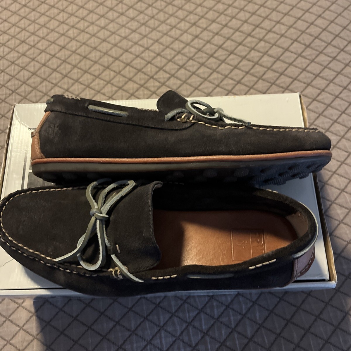 Frye Men’s Brown Russell-Tie Driver Loafers Frye Tie Suede Driving Loafers Brown Suede Excellent Cond  main image 2