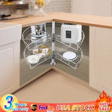 28" Kidney Shaped 2-Shelf Lazy Susan Kitchen Base Cabinet Corner Organizer Rack