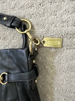 COACH Hobo Bag Y2K Ergo Black Leather Pleated Brass Gold Buckle