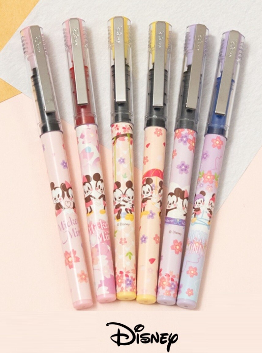 6x Mickey Minnie Sakura Edition Floral Pens Comic Black Blue Red