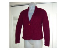 Vintage L.L. BEAN Maroon Heavy Knit CARDIGAN 100 Virgin WOOL, Hand Fashioned