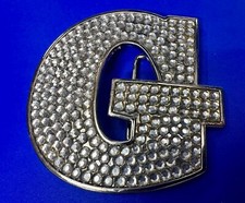 Custom Initial Letter G Silver Tone Rhinestone Covered Accented Belt Buckle