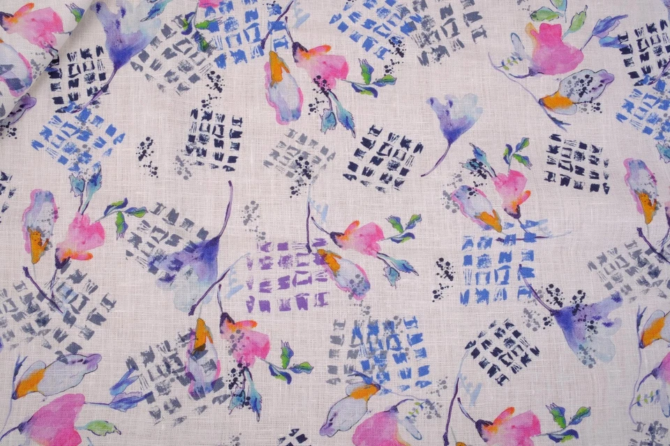 Pure 100% LINEN flower  Soft Fabric 180gsm Flax Clothing fashion floral - Image 4 of 4