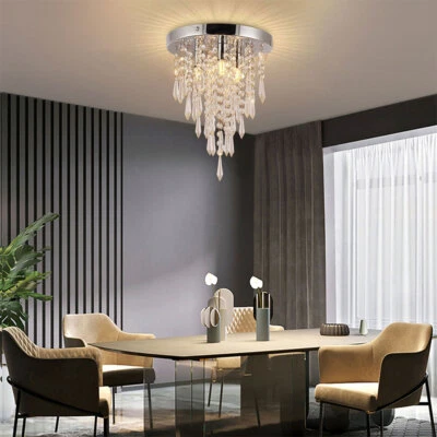 TBVECHI Silver Crystal Chandelier Small Modern Chandelier Mini Ceiling Light Flush Mount
