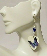 Purple Butterfly Lightweight Earrings Blue Accent 2" Hypoallergenic Hook