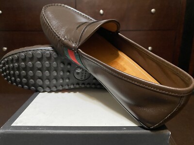 Gucci Mica Pelle S. Gomma Nappa Moorea loafers men 6 Cocoa Brown