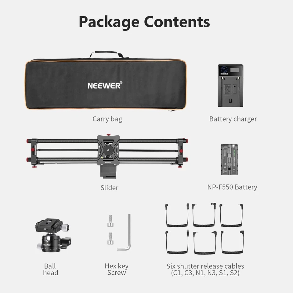 NEEWER ER1-80 80cm App Wireless Control Carbon Fiber Motorized Camera Slider - Image 2 of 4