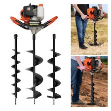 52CC Gas Powered Earth Auger Post Hole Digger Borer Fence Ground Drill w/3 Bits