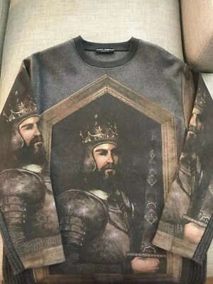 Dolce & Gabbana King Crown Sweater Wool Gray Size 50=L Oversize Runway