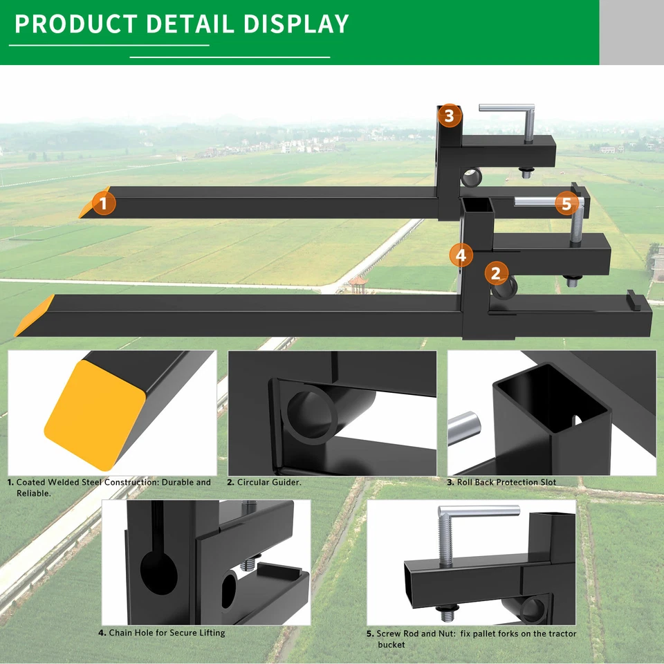 Abrazadera de canastilla de horquilla de paleta para tractor 2000 lb 4000 lb en minicargadora 43"" 60"" Foto 2 de 4