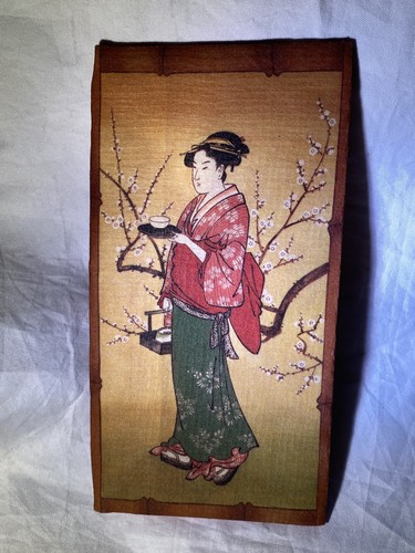 Billetera de seda japonesa plegable marrón rojo floral geisha - Imagen 2 de 12