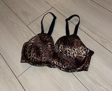 Vintage Olga 33415 Animal Print Satin Soft Cup Bra Underwire Womens 34B Brown