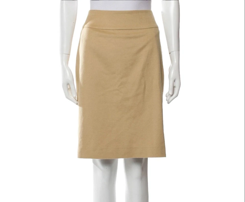 Lafayette 148 Check Brushed Wool Pencil Skirt Tan Size 8 
