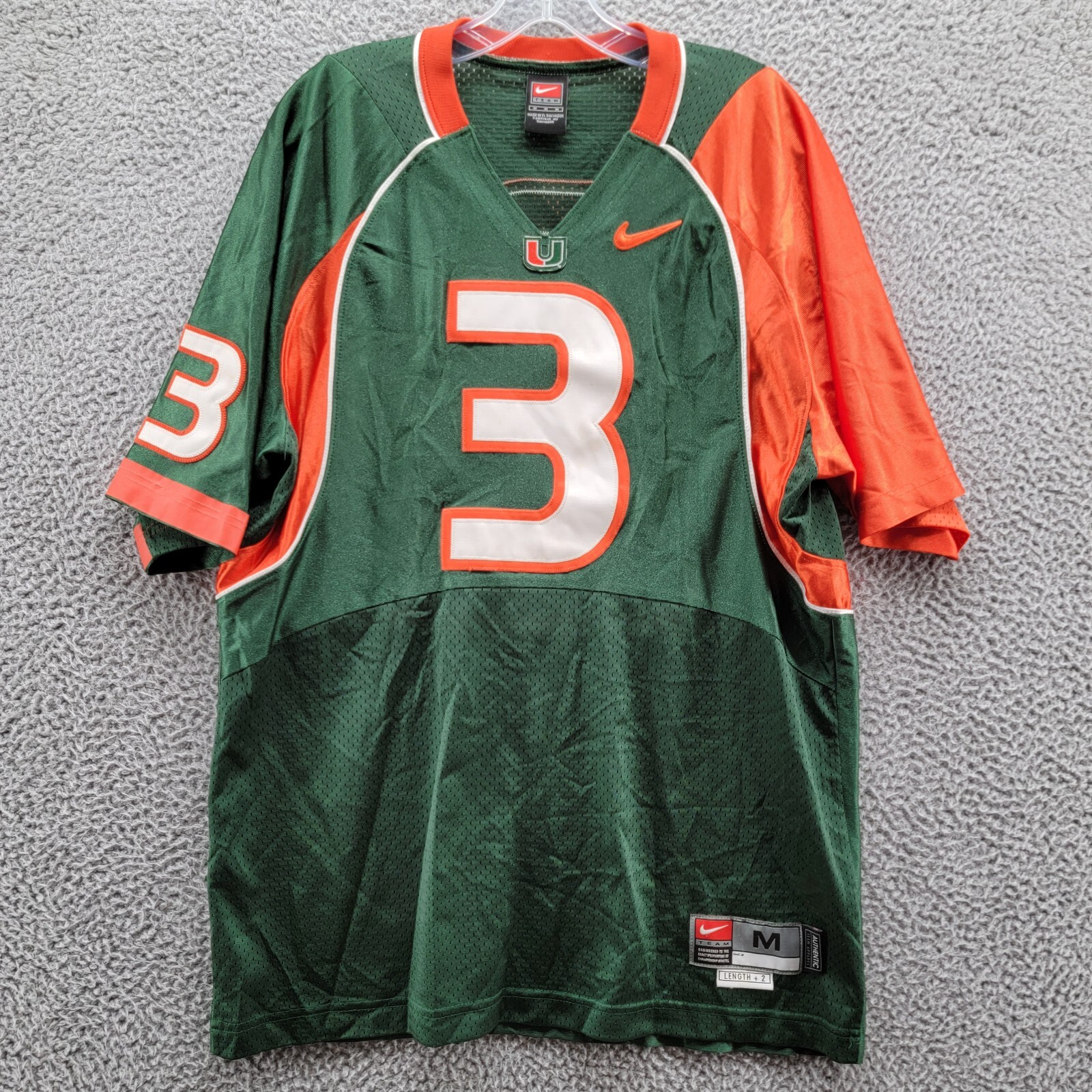 Vintage Nike Miami Hurricanes Jersey 3 Green Orange Alternate Size