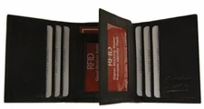 Mens Trifold Leather Credit Card ID Wallet RFID Blocking Black New