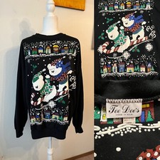 Vtg 80  s Tee Dee  s Black Teddy Bears Sweatshirt Raised Print Unisex Lrg USA