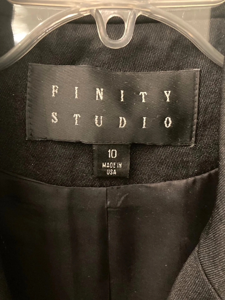 Conjunto de traje mini falda vintage Finity de 2 piezas negro estilo safari blazer de carrera talla 10 Foto 3 de 4