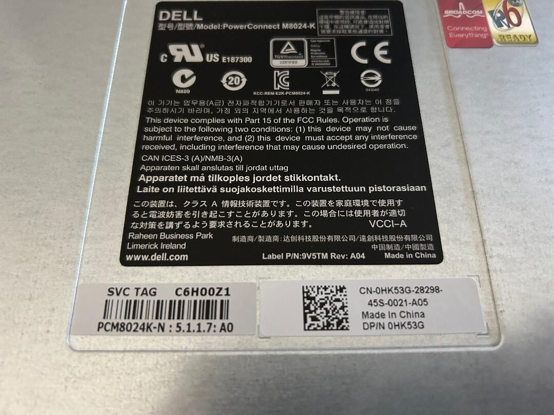 Dell PowerConnect M8024-K P/N# 0HK53G 10Gb Ethernet Blade Switch