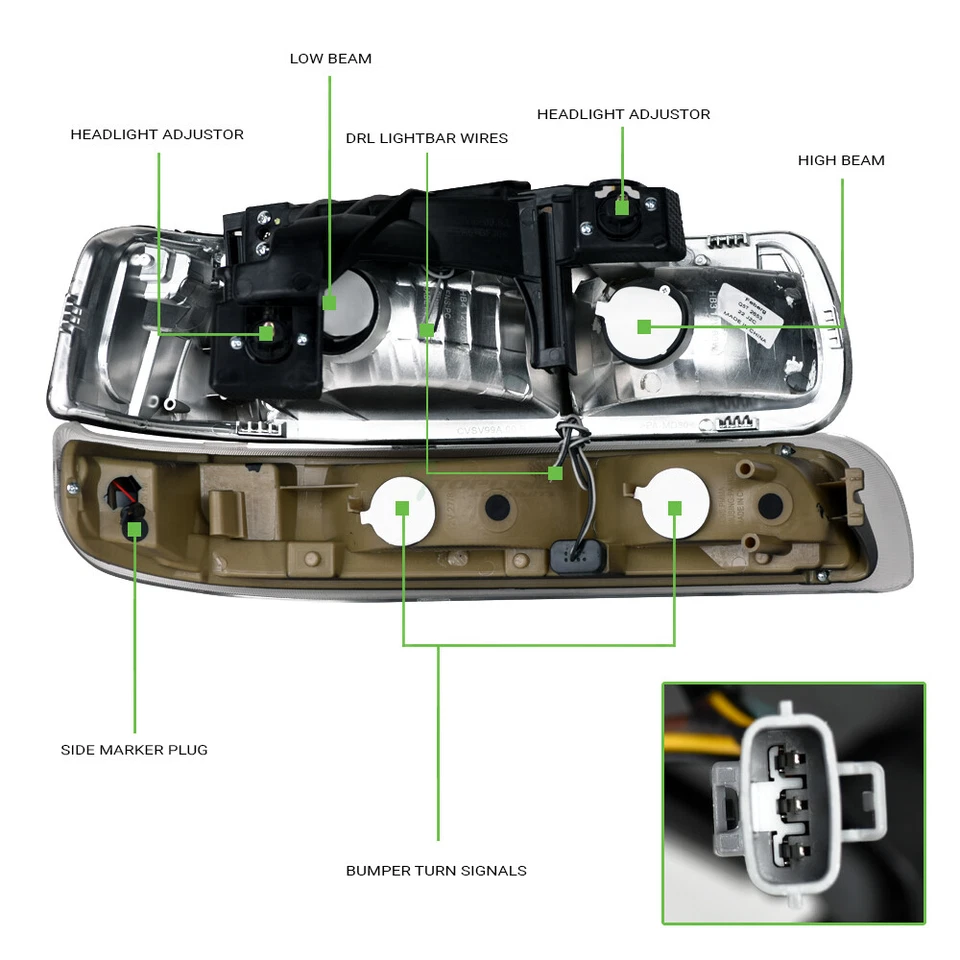 Topline For 99-02 Silverado/00-06 Suburban/Tahoe LED Strip Headlights+Bumper Blk Foto 4 de 4