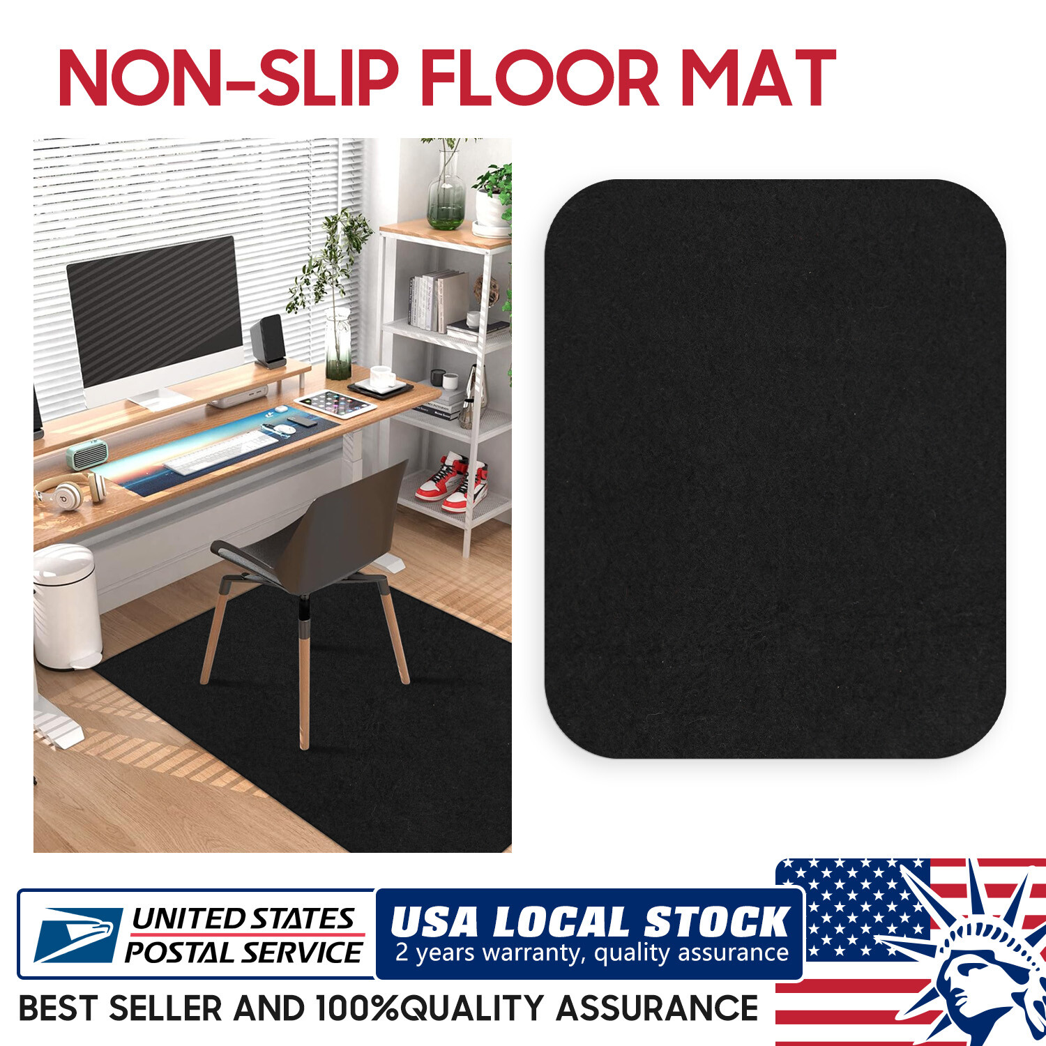 Durable 47x51 Black Office Chair Mat for Carpet Floors-image