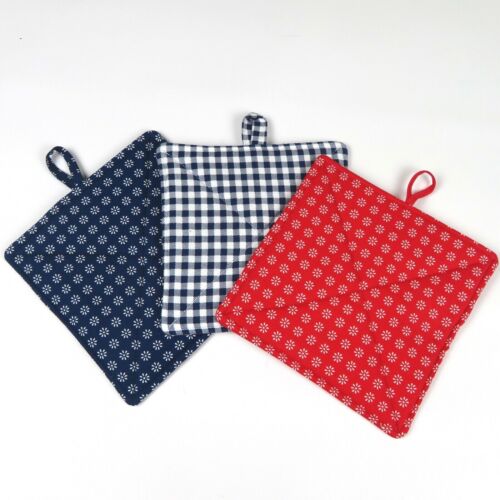NEW- Set of 3 handmade potholders, Country Red and Blue - Picture 1 of 4
