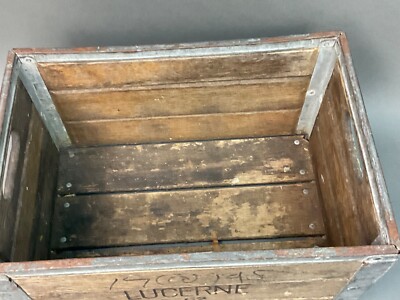 Vintage Heavy Duty Lucerne Dairy Milk Crate Wood Metal Banded
