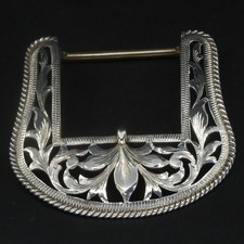 VTG Sterling Silver - MEXICO Engraved Flower Leaf 1.75" Belt Buckle - 36g