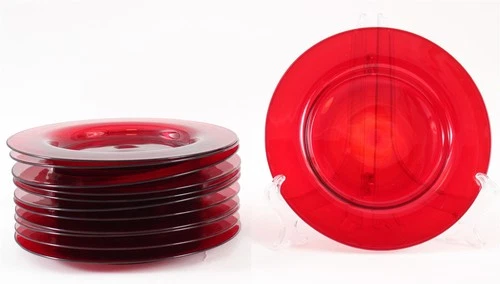 RARE 12 Antique Signed STEUBEN Cardinal/Selenium Red Art Glass 8.5inch Plates