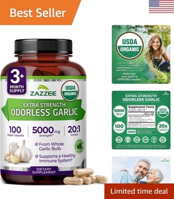 Organic Odorless Garlic Capsules - 5000 mg Strength, Peppermint-Scented, Non-GMO