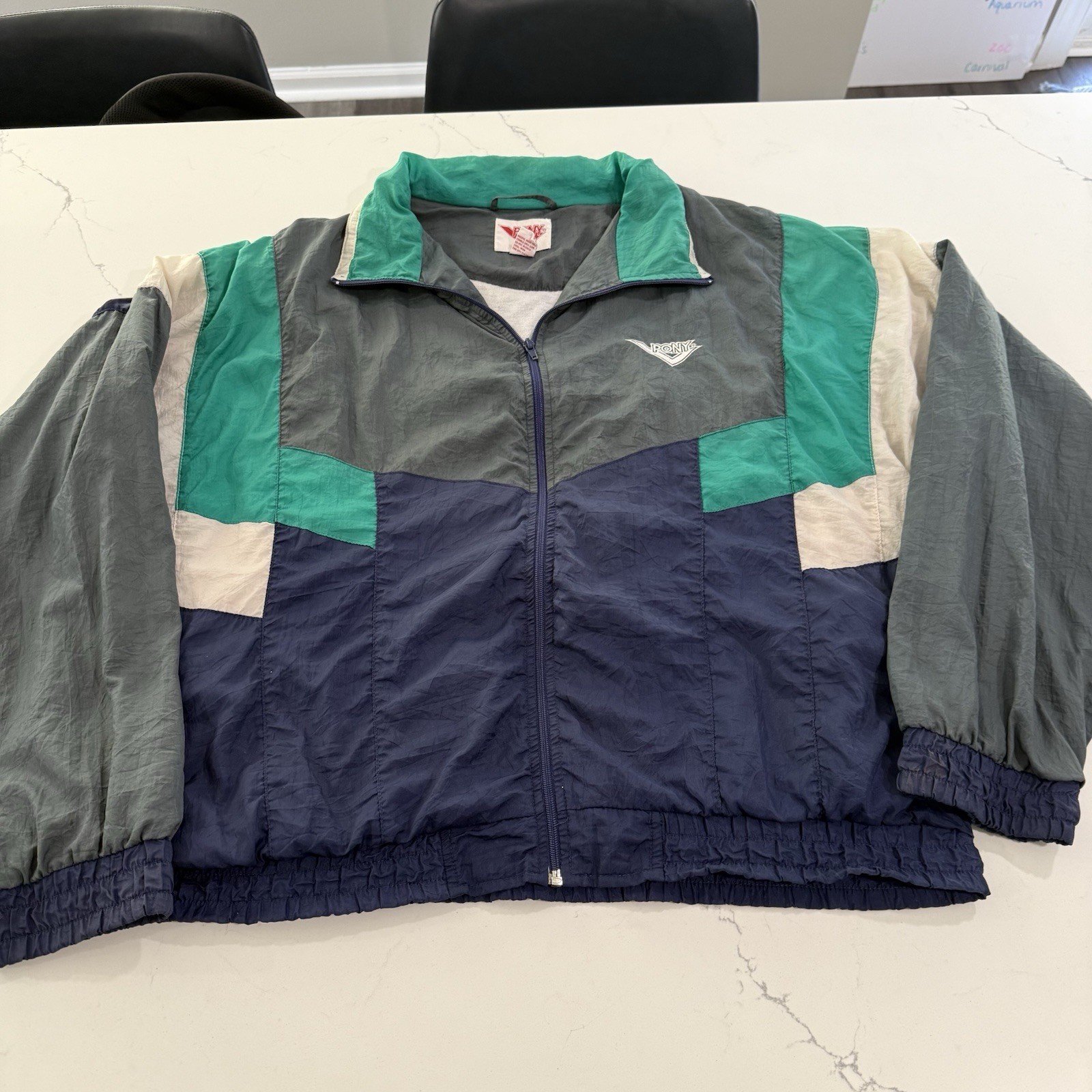 Giacca a vento vintage anni 90 PONY turchese full zip adulto taglia XL