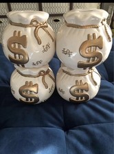 4 ceramic money bag dollar sign gold accent piggy banks Money Bag Coin Pottery