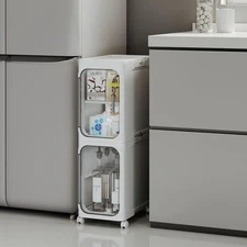 2-Tier Tall Narrow Storage Cabinet, Slim Bathroom Storage Cabinet with Adjust...