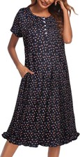 Nightgowns for Women with Pockets Button Front Short Sleeve